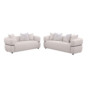 Pemberly Row 2-piece Fabric Upholstered Round Arm Sofa Set in Beige