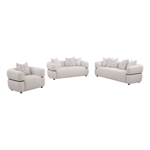 Pemberly Row 3-piece Fabric Upholstered Round Arm Sofa Set in Beige