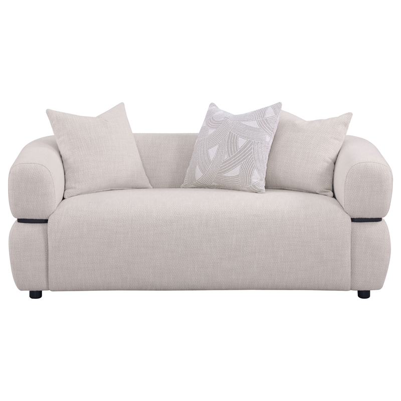 Pemberly Row 73-inch Fabric Upholstered Round Arm Loveseat in Beige
