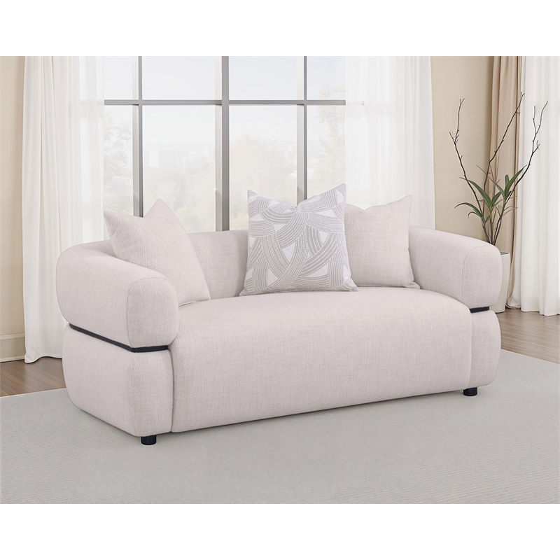 Pemberly Row 73-inch Fabric Upholstered Round Arm Loveseat in Beige