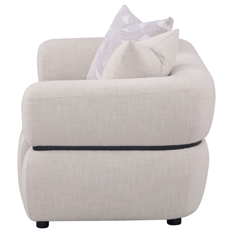 Pemberly Row 73-inch Fabric Upholstered Round Arm Loveseat in Beige