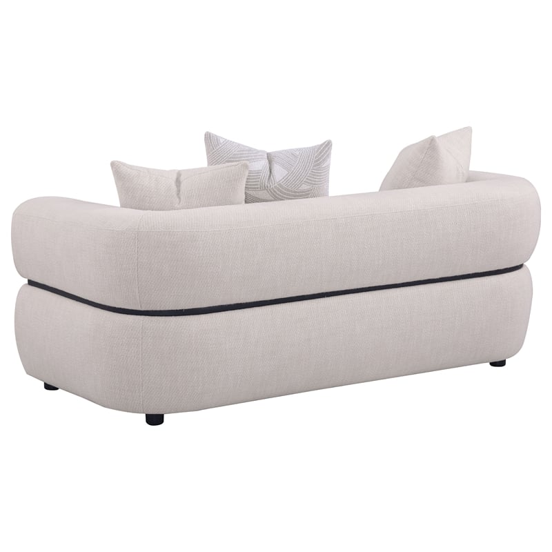 Pemberly Row 73-inch Fabric Upholstered Round Arm Loveseat in Beige