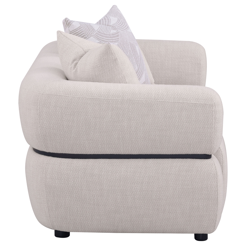 Pemberly Row 73-inch Fabric Upholstered Round Arm Loveseat in Beige