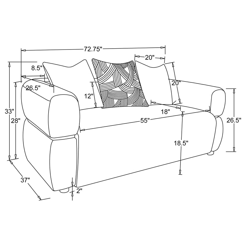 Pemberly Row 73-inch Fabric Upholstered Round Arm Loveseat in Beige