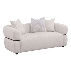 Pemberly Row 73-inch Fabric Upholstered Round Arm Loveseat in Beige