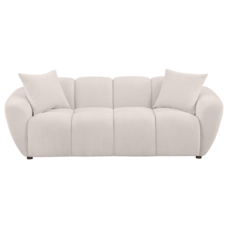 Pemberly Row Chenille Upholstered Grid-Tufted Splayed Arm Sofa in Beige