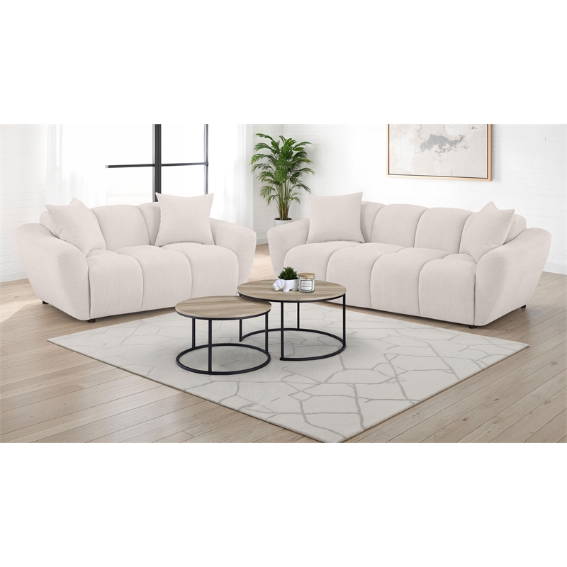 Pemberly Row 2-piece Upholstered Chenille Splayed Arm Sofa Set in Beige