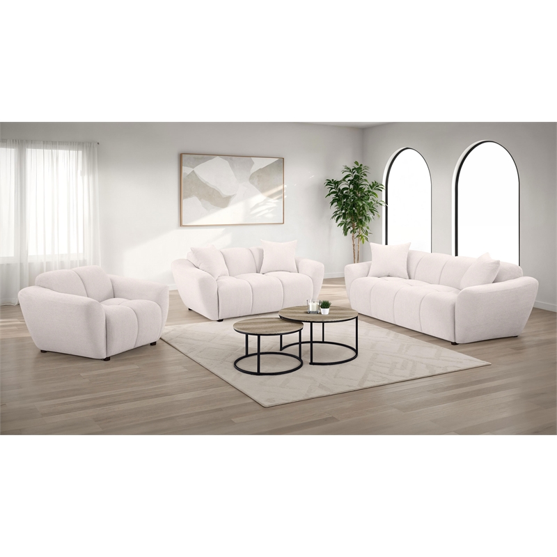 Pemberly Row 3-piece Upholstered Chenille Splayed Arm Sofa Set in Beige