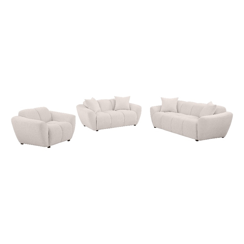 Pemberly Row 3-piece Upholstered Chenille Splayed Arm Sofa Set in Beige