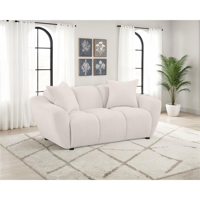 Pemberly Row Upholstered Chenille Splayed Arm Loveseat in Beige