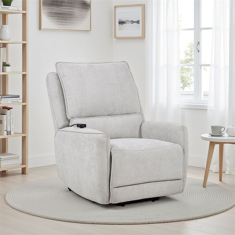 Pemberly Row Chenille Upholstered Dual Power Lift Recliner in Dove Gray