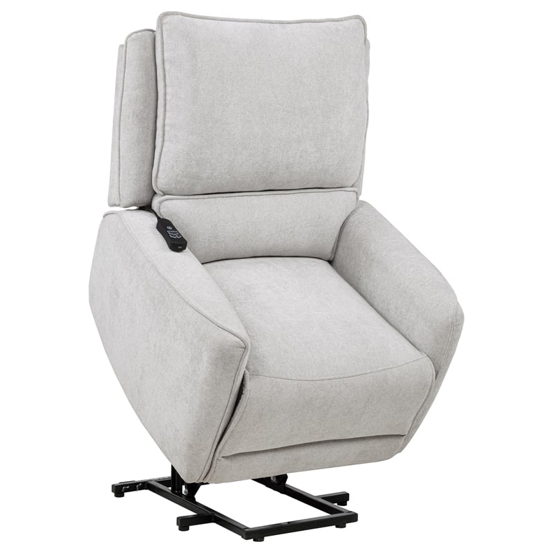 Pemberly Row Chenille Upholstered Dual Power Lift Recliner in Dove Gray