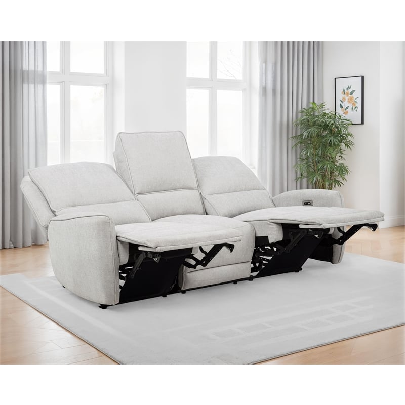 Pemberly Row Chenille Fabric Upholstered Power Reclining Sofa in Gray