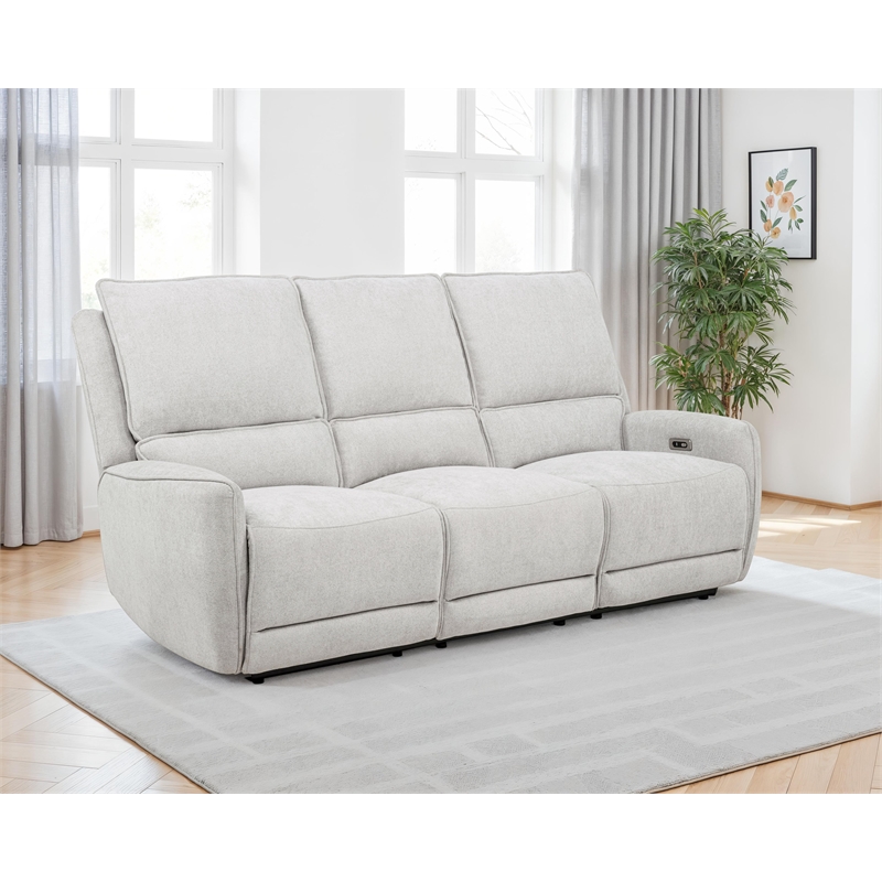 Pemberly Row Chenille Fabric Upholstered Power Reclining Sofa in Gray