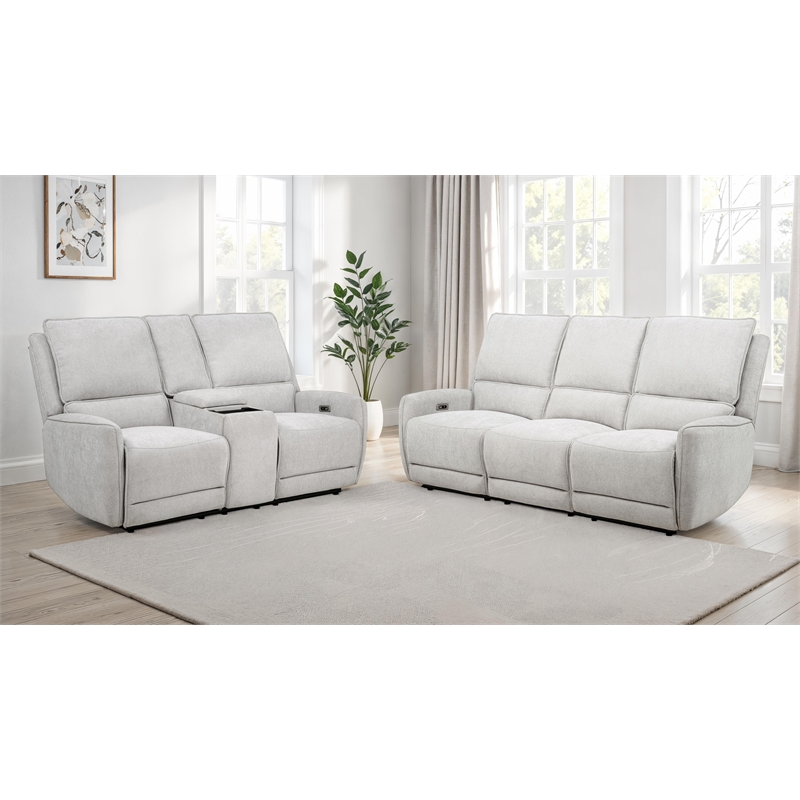Pemberly Row 2-piece Chenille Fabric Power Reclining Sofa Set in Dove Gray