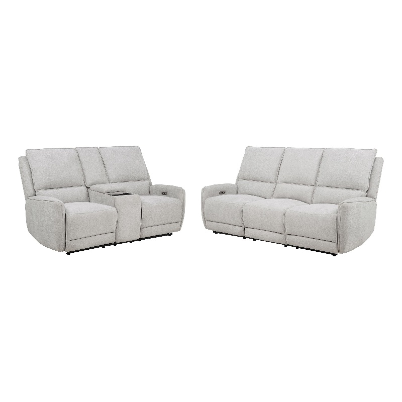 Pemberly Row 2-piece Chenille Fabric Power Reclining Sofa Set in Dove Gray