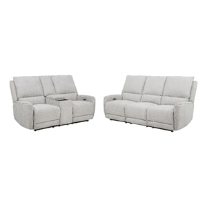 Pemberly Row 2-piece Chenille Fabric Power Reclining Sofa Set in Dove Gray