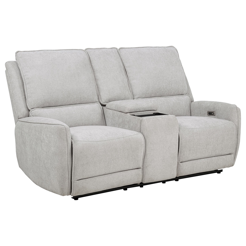 Pemberly Row 3-piece Chenille Fabric Power Reclining Sofa Set in Dove Gray