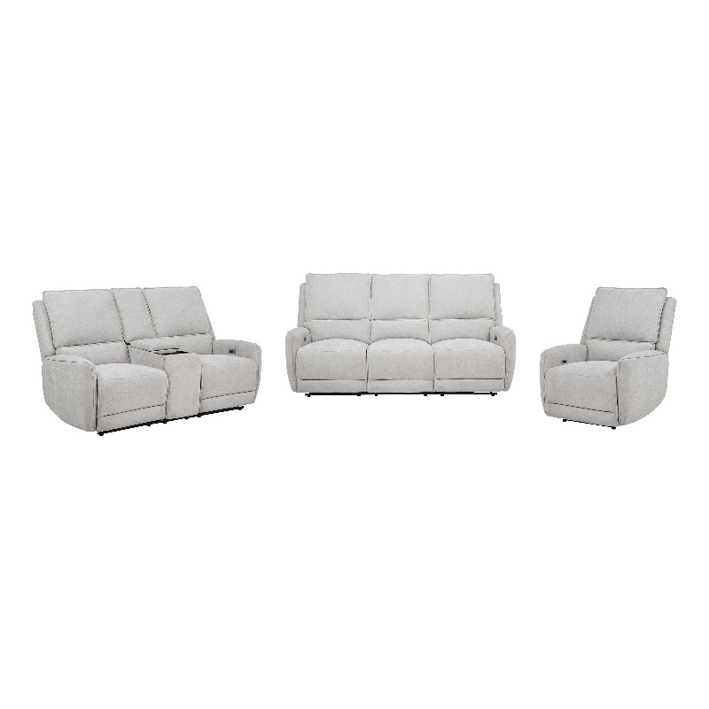 Pemberly Row 3-piece Chenille Fabric Power Reclining Sofa Set in Dove Gray