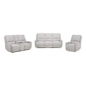 Pemberly Row 3-piece Chenille Fabric Power Reclining Sofa Set in Dove Gray