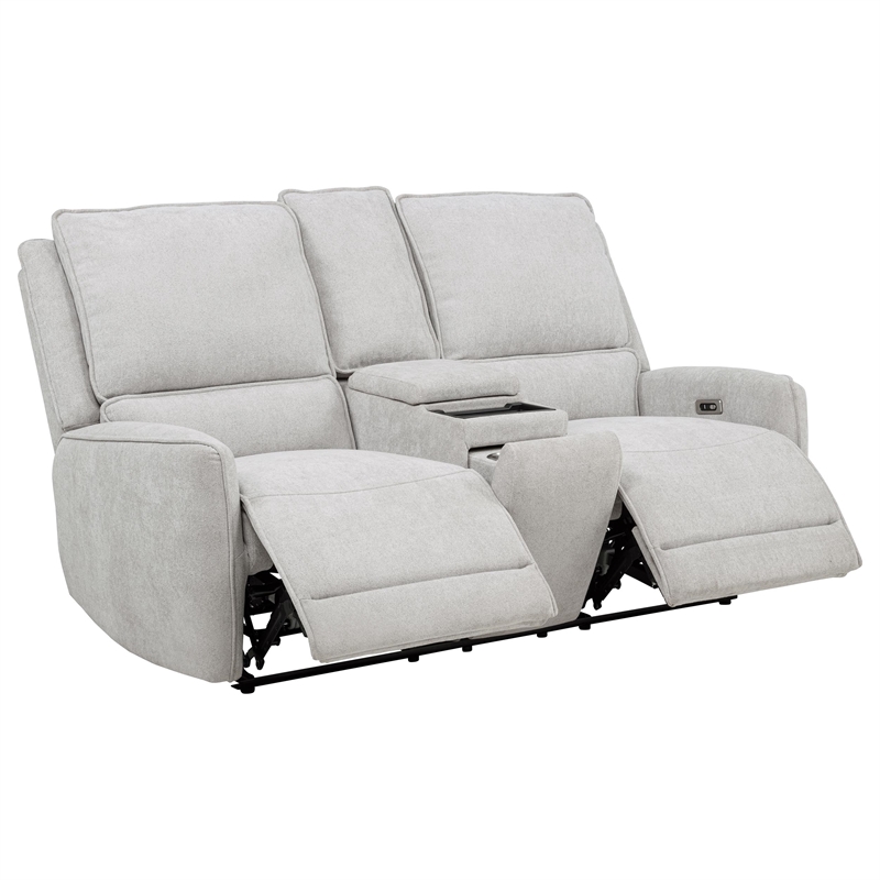 Pemberly Row Chenille Upholstered Power Reclining Loveseat in Dove Grey