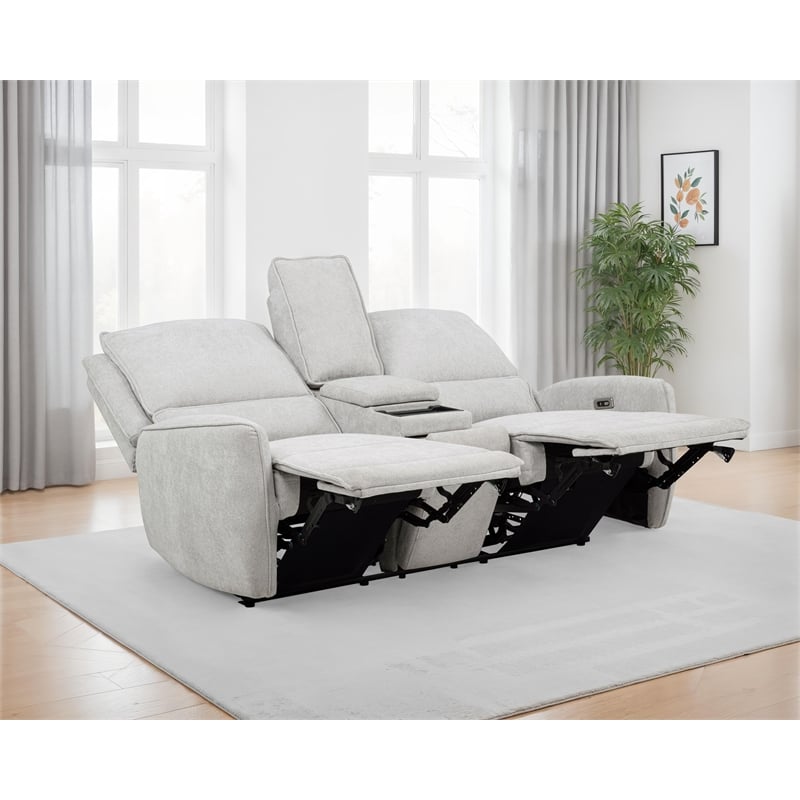 Pemberly Row Chenille Upholstered Power Reclining Loveseat in Dove Grey