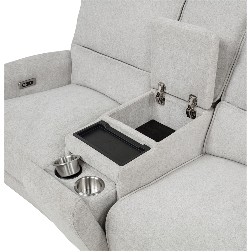 Pemberly Row Chenille Upholstered Power Reclining Loveseat in Dove Grey