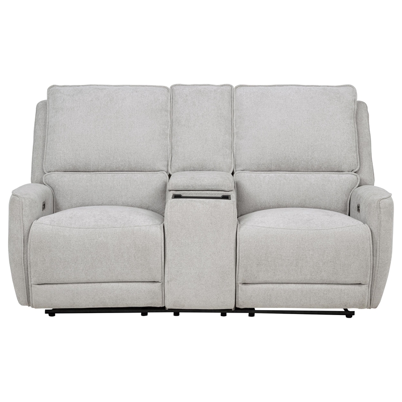 Pemberly Row Chenille Upholstered Power Reclining Loveseat in Dove Grey