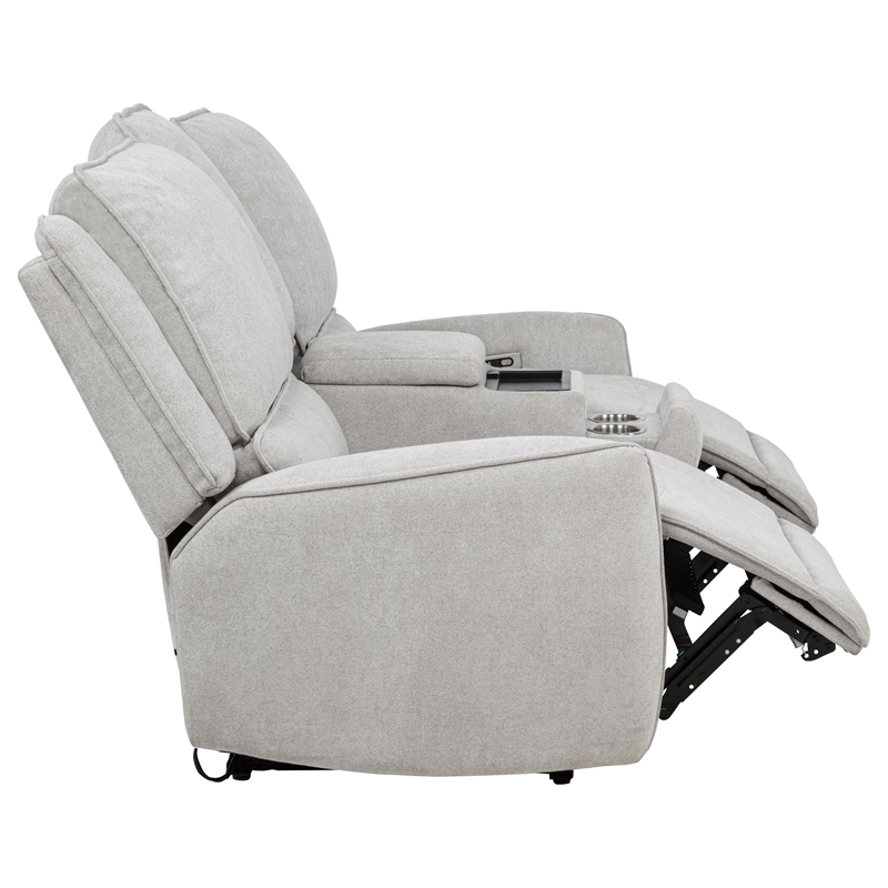 Pemberly Row Chenille Upholstered Power Reclining Loveseat in Dove Grey