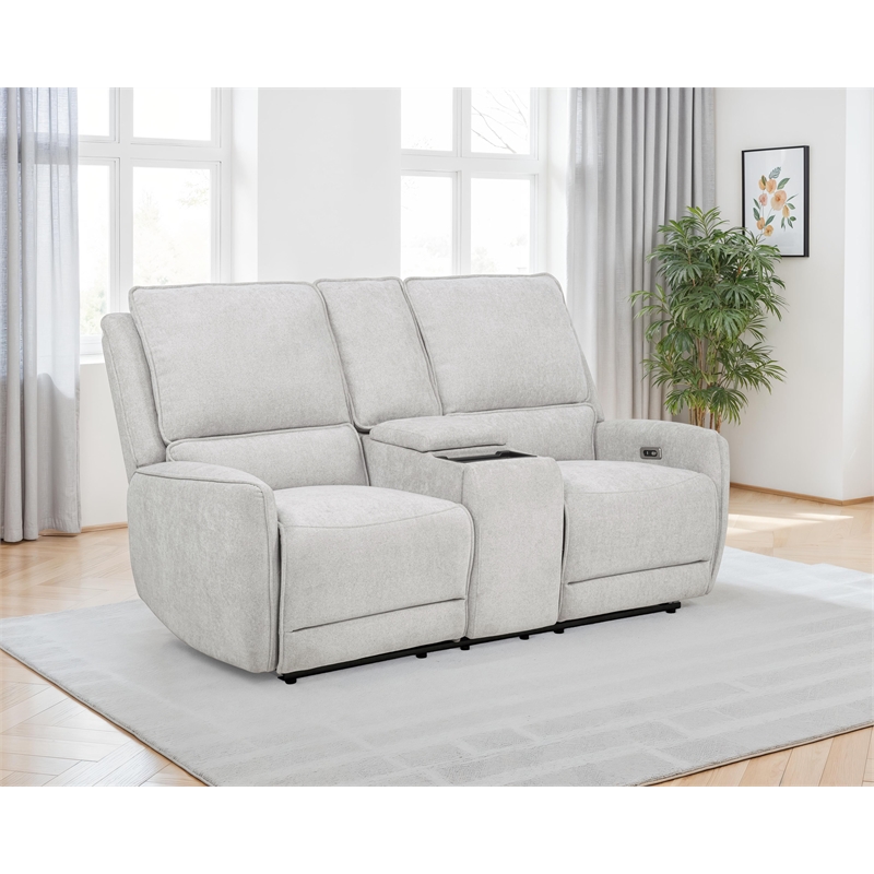 Pemberly Row Chenille Upholstered Power Reclining Loveseat in Dove Grey