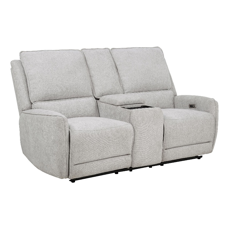 Pemberly Row Chenille Upholstered Power Reclining Loveseat in Dove Grey