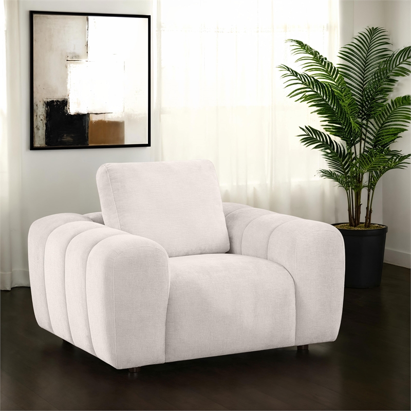 Pemberly Row Chenille Upholstered Wide Arm Accent Chair in Ivory