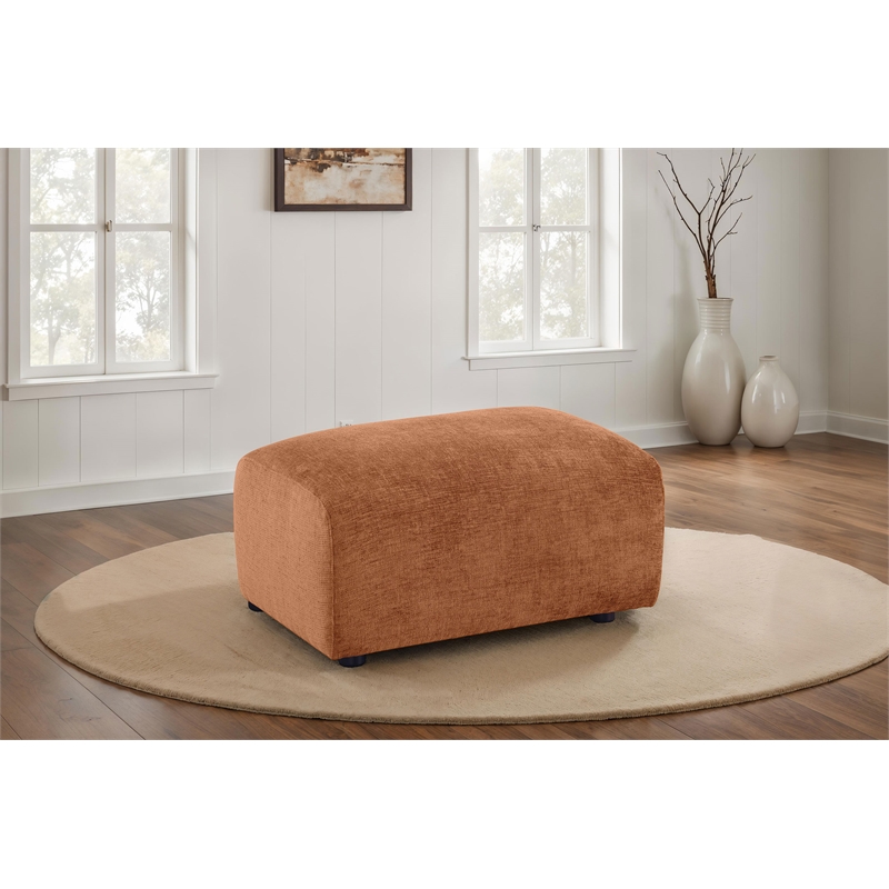 Pemberly Row Chenille Upholstered Rounded Ottoman in Burnt Orange
