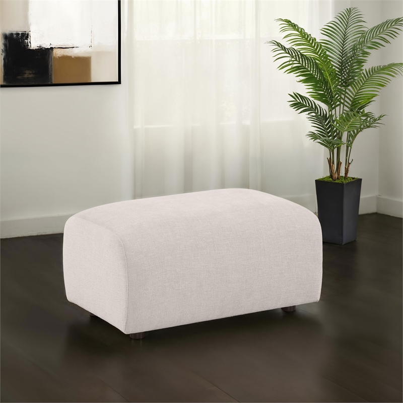 Pemberly Row Contemporary Chenille Upholstered Ottoman in Ivory