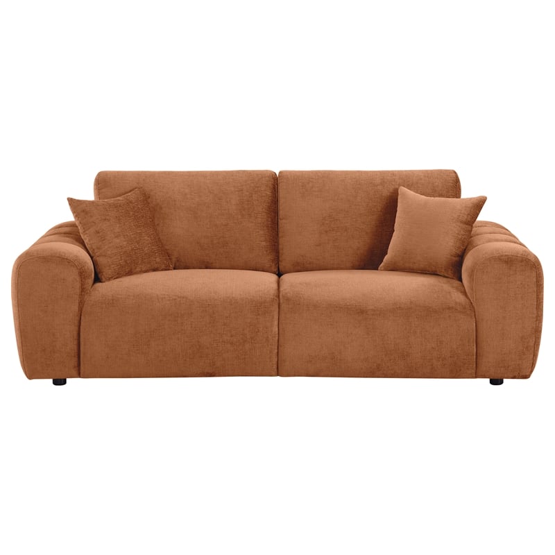 Pemberly Row Chenille Upholstered Wide Arm Sofa in Burnt Orange