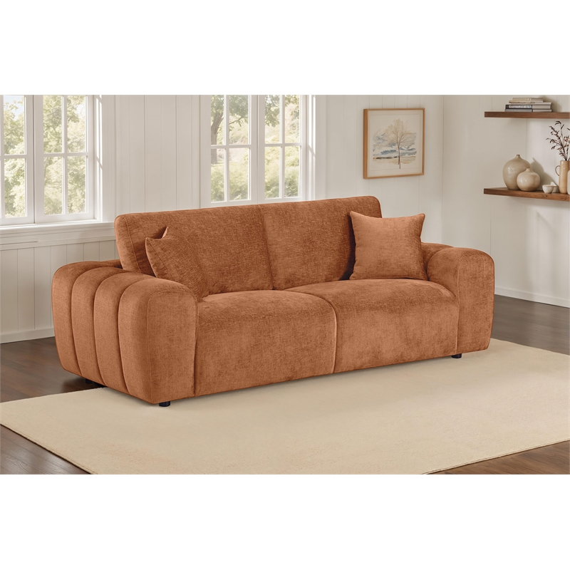 Pemberly Row Chenille Upholstered Wide Arm Sofa in Burnt Orange