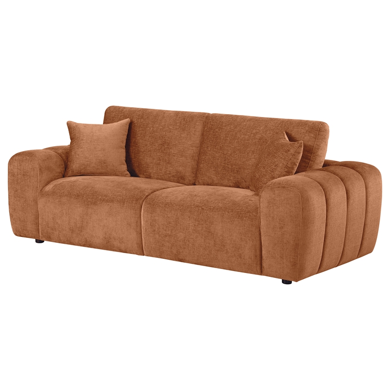 Pemberly Row Chenille Upholstered Wide Arm Sofa in Burnt Orange