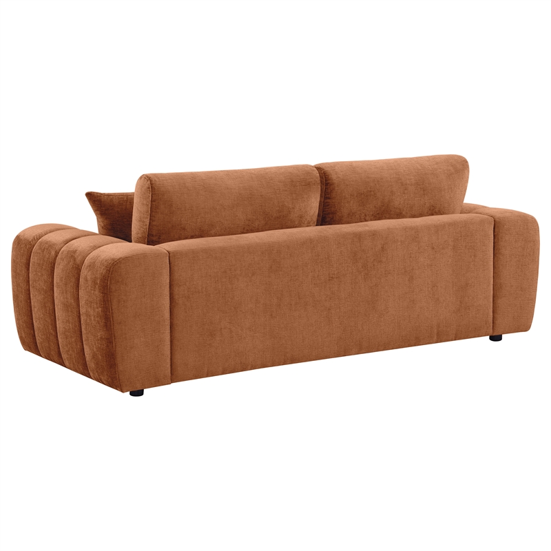 Pemberly Row Chenille Upholstered Wide Arm Sofa in Burnt Orange