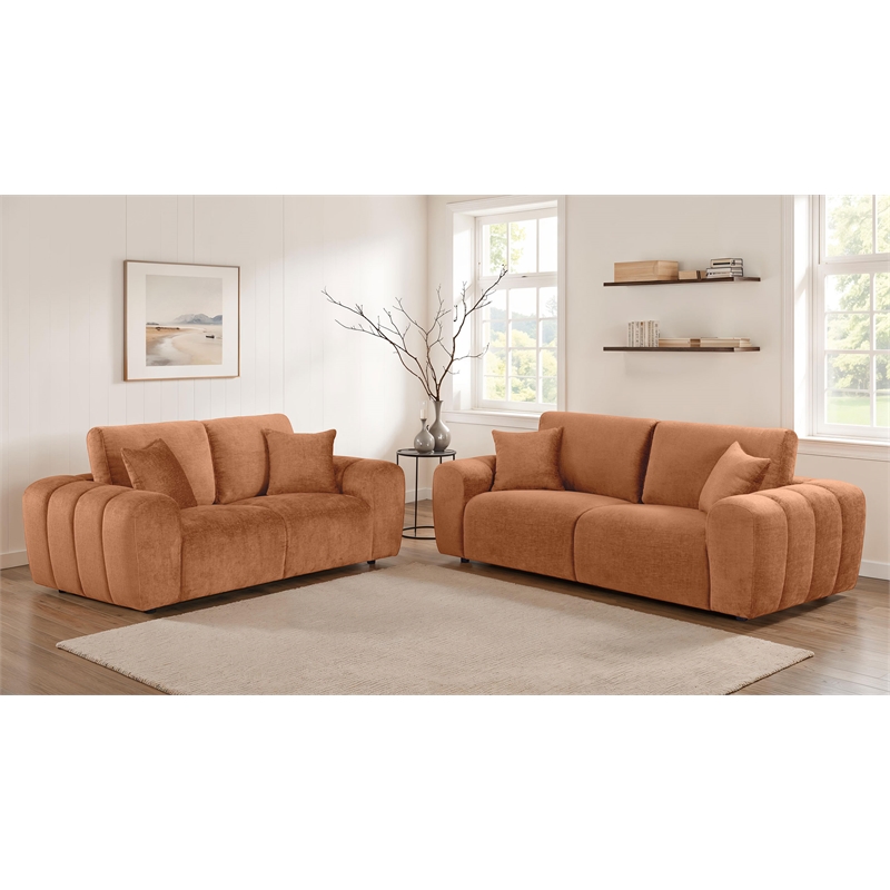 Pemberly Row 2-piece Chenille Upholstered Sofa Set in Burnt Orange
