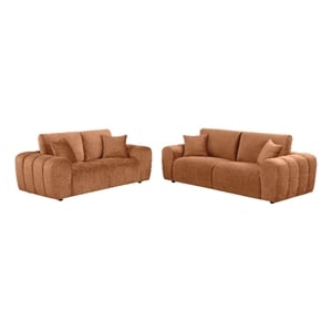 Pemberly Row 2-piece Chenille Upholstered Sofa Set in Burnt Orange