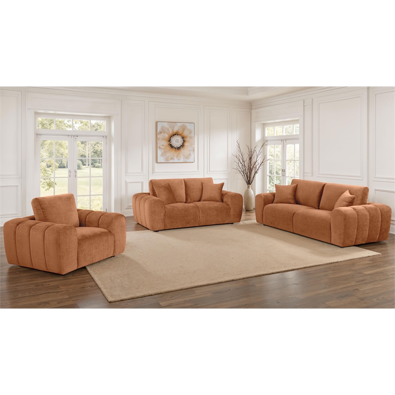 Pemberly Row 3-piece Chenille Upholstered Sofa Set in Burnt Orange