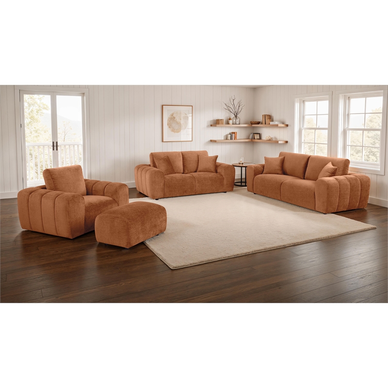 Pemberly Row 4-piece Chenille Upholstered Sofa Set in Burnt Orange