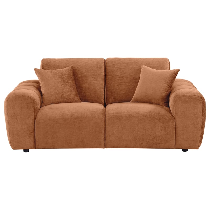 Pemberly Row Chenille Upholstered Wide Arm Loveseat in Burnt Orange