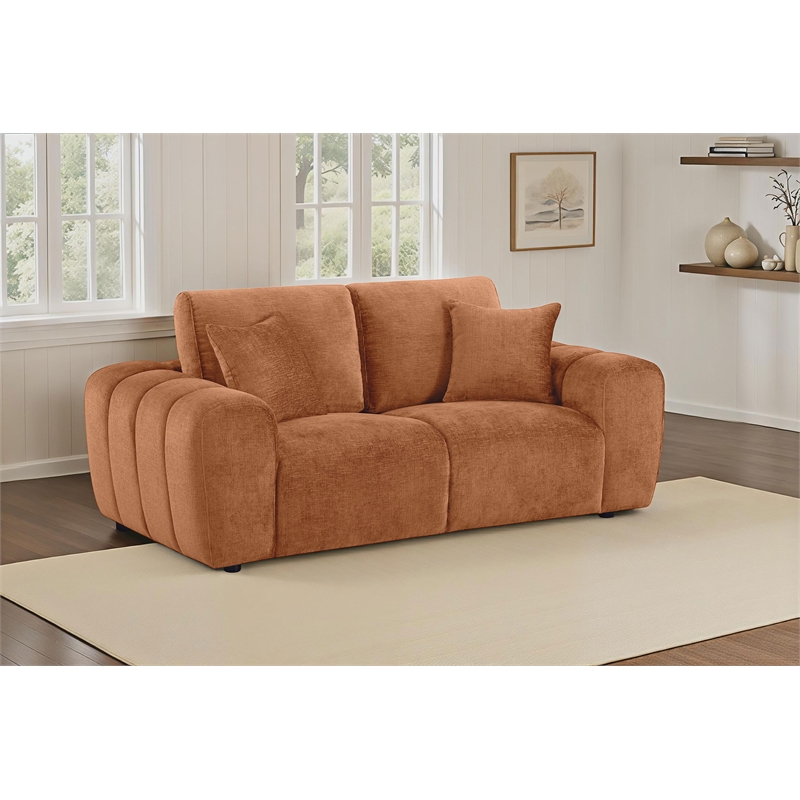 Pemberly Row Chenille Upholstered Wide Arm Loveseat in Burnt Orange