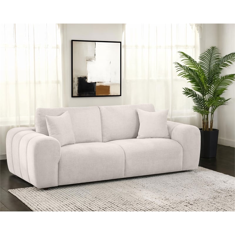 Pemberly Row Chenille Upholstered Wide Chunky Arm Sofa in Ivory