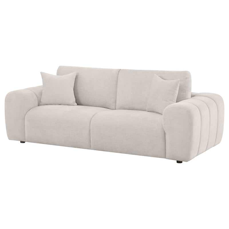 Pemberly Row Chenille Upholstered Wide Chunky Arm Sofa in Ivory
