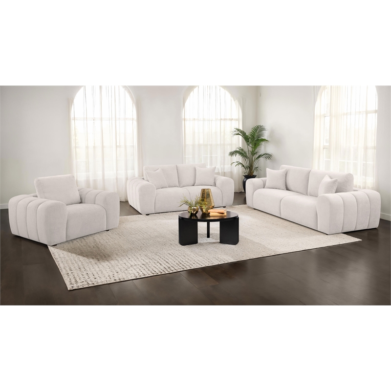 Pemberly Row 3-piece Chenille Upholstered Wide Arm Sofa Set in Ivory