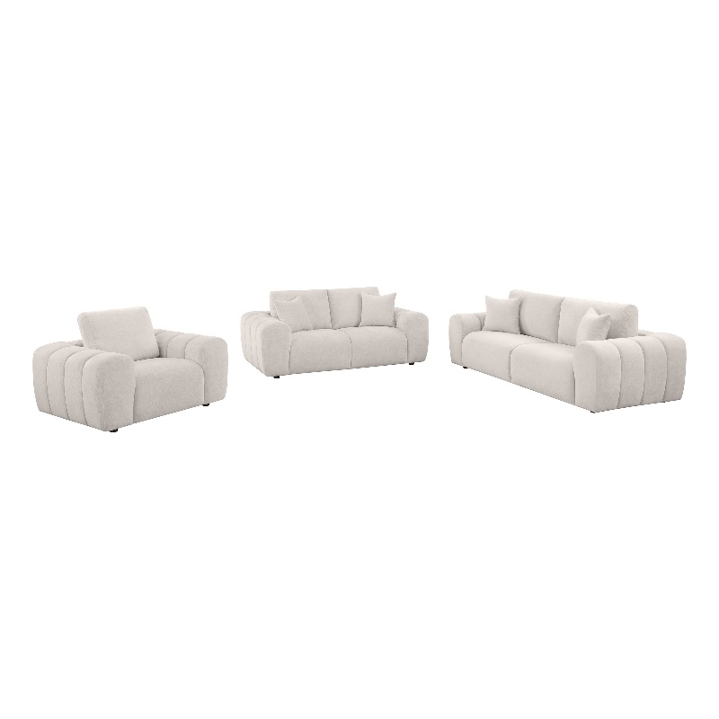Pemberly Row 3-piece Chenille Upholstered Wide Arm Sofa Set in Ivory