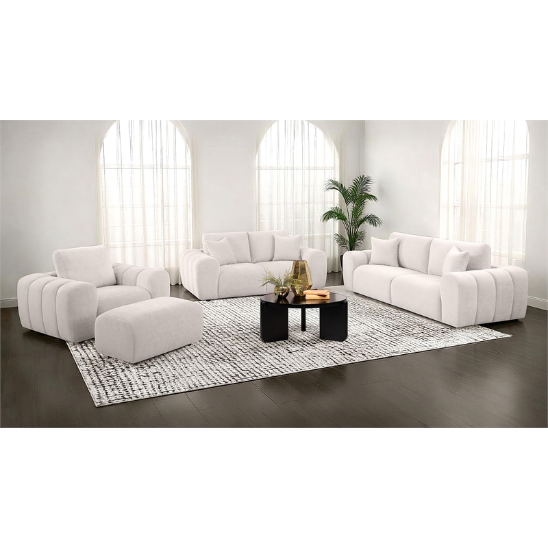 Pemberly Row 4-piece Chenille Upholstered Wide Arm Sofa Set in Ivory