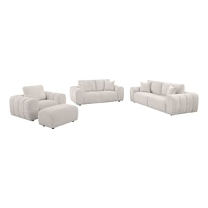 Pemberly Row 4-piece Chenille Upholstered Wide Arm Sofa Set in Ivory